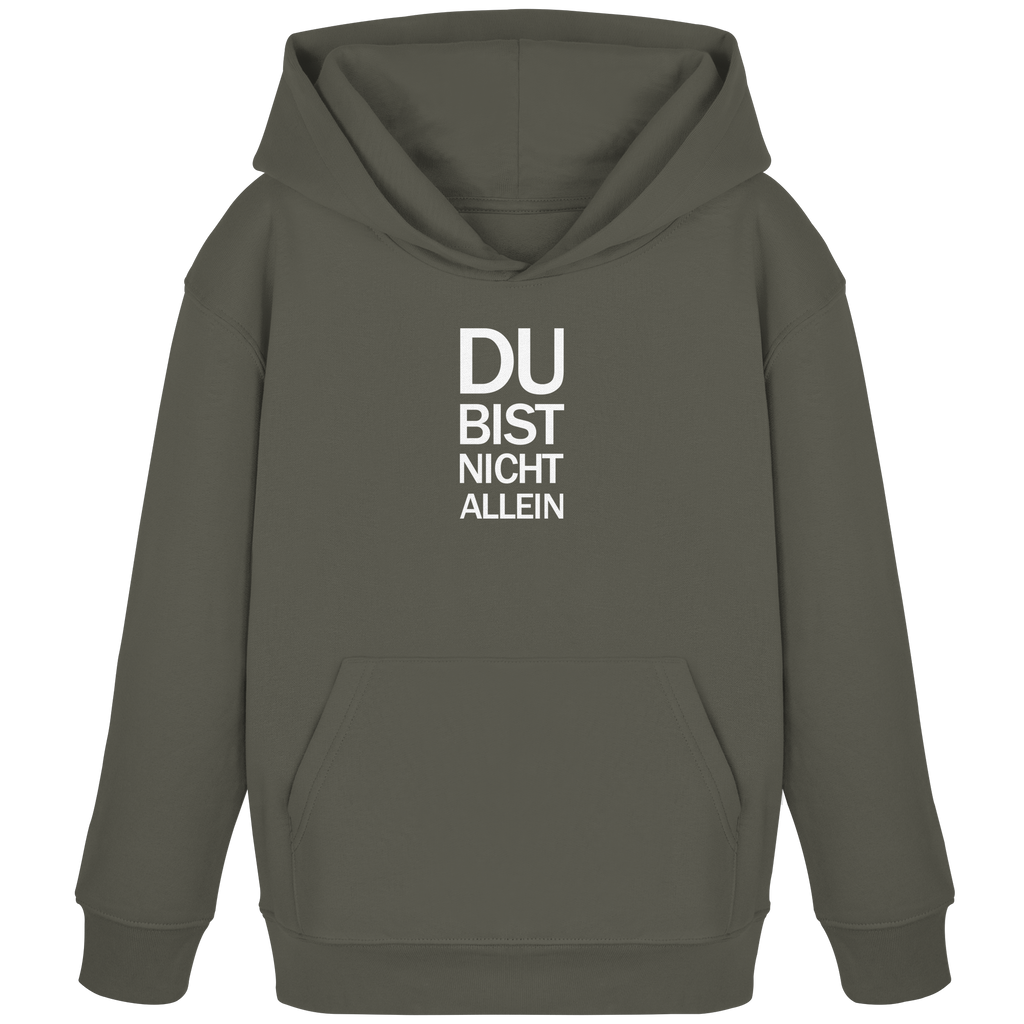 Khaki White Kids Organic Hoodie mit dem weissen Aufdruck Du bist nicht allein 
