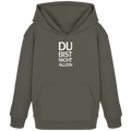 Khaki White Kids Organic Hoodie mit dem weissen Aufdruck Du bist nicht allein 