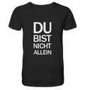 Black Mens Organic V-Neck Shirt mit dem weissen Aufdruck Du bist nicht allein