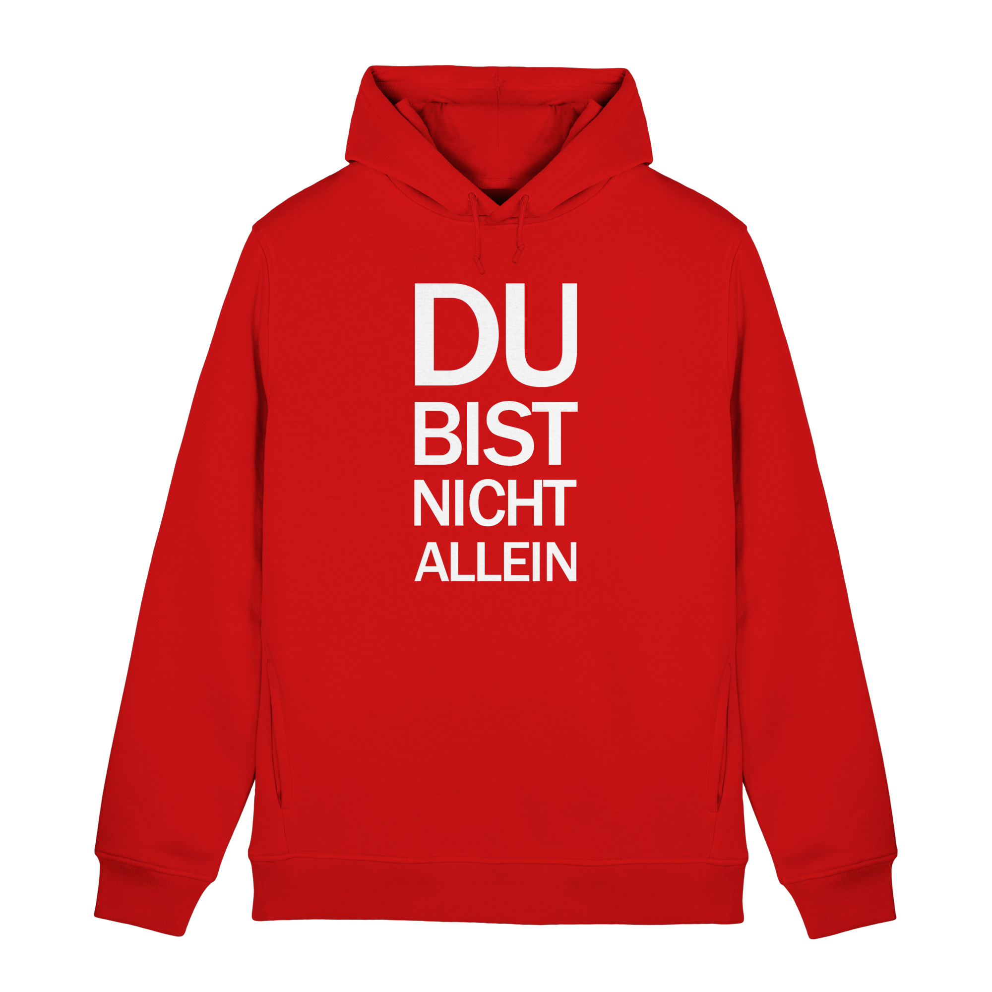 Red Organic Hoodie B&C mit dem weissen Aufdruck Du bist nicht allein