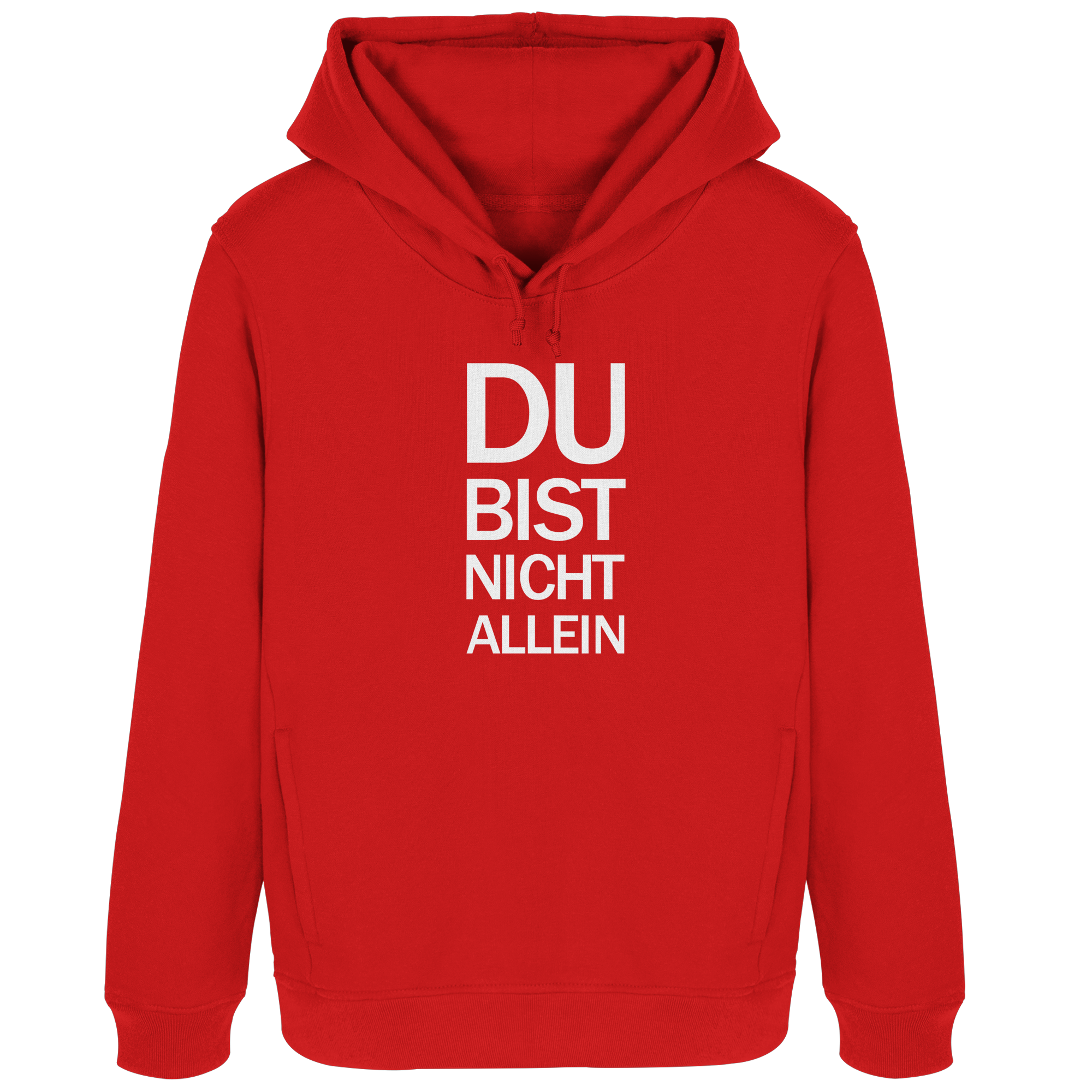 Red Womens Organic Hoodie B&C mit dem weissen Aufdruck Du bist nicht allein