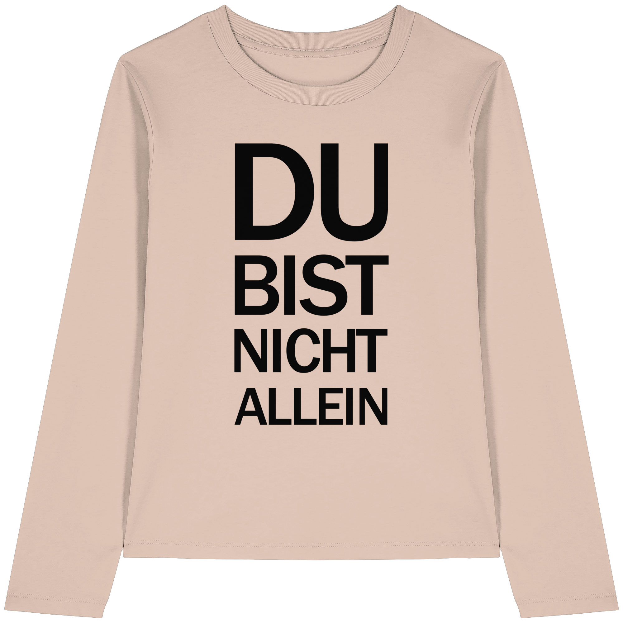 Frischer Pfirsich Bio-Womens-Longsleeve-Shirt mit dem schwarzen Aufdruck Du bist nicht allein