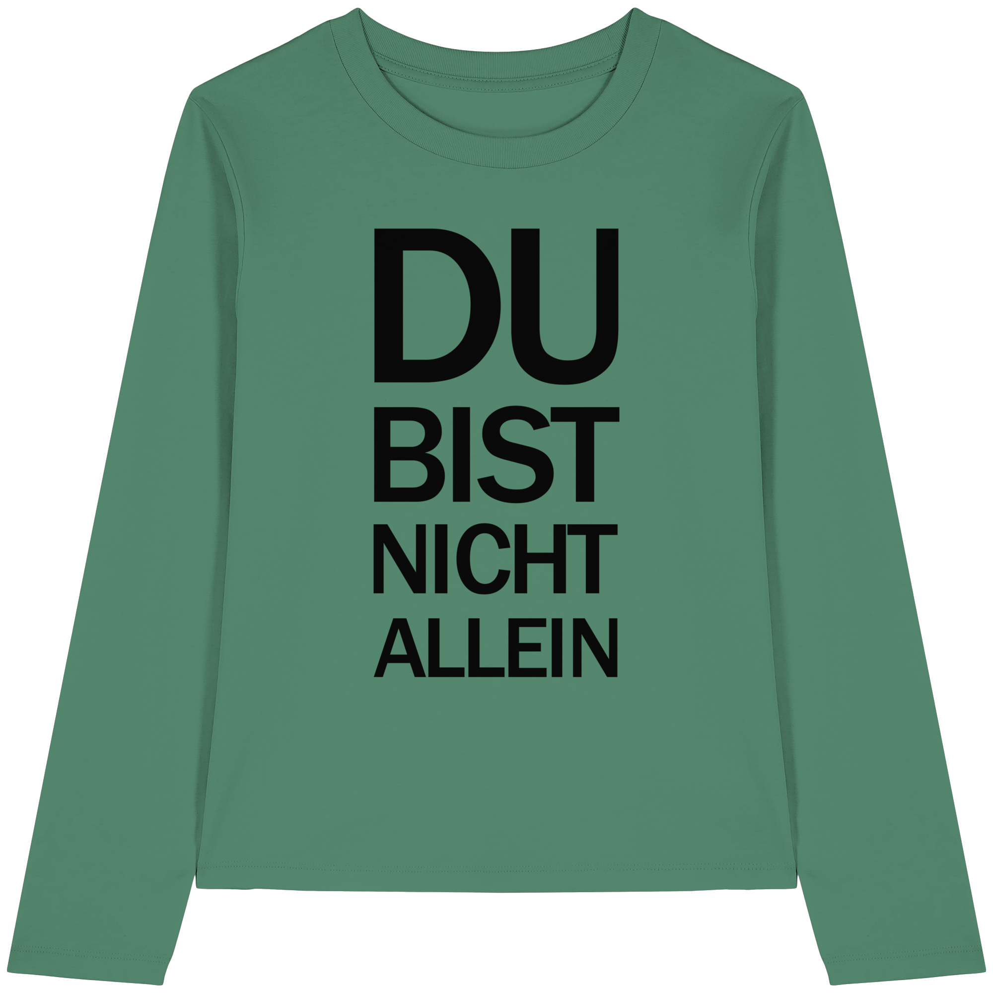 Green Bay Bio-Womens-Longsleeve-Shirt mit dem schwarzen Aufdruck Du bist nicht allein