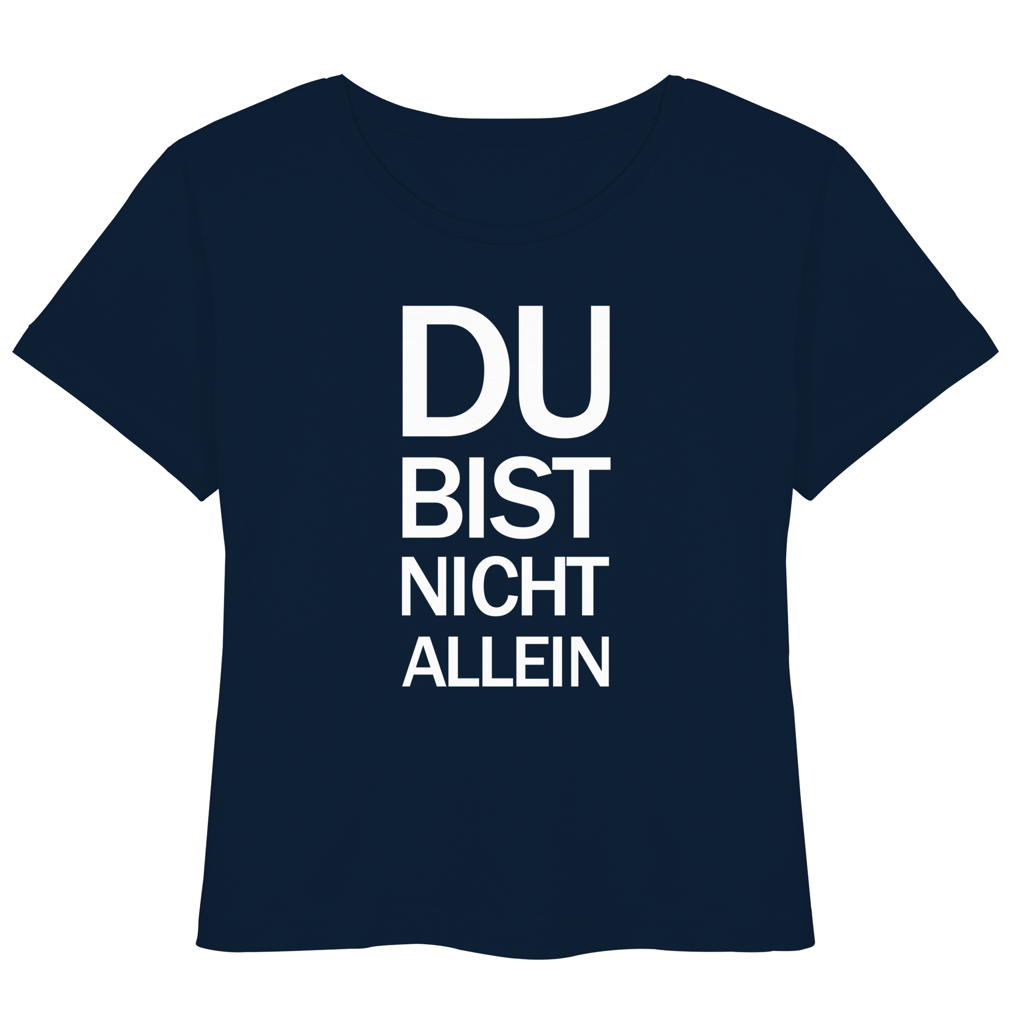 Blaues Bio-Womens-Lightweight-Shirt mit dem weißen Aufdruck Du bist nicht allein 