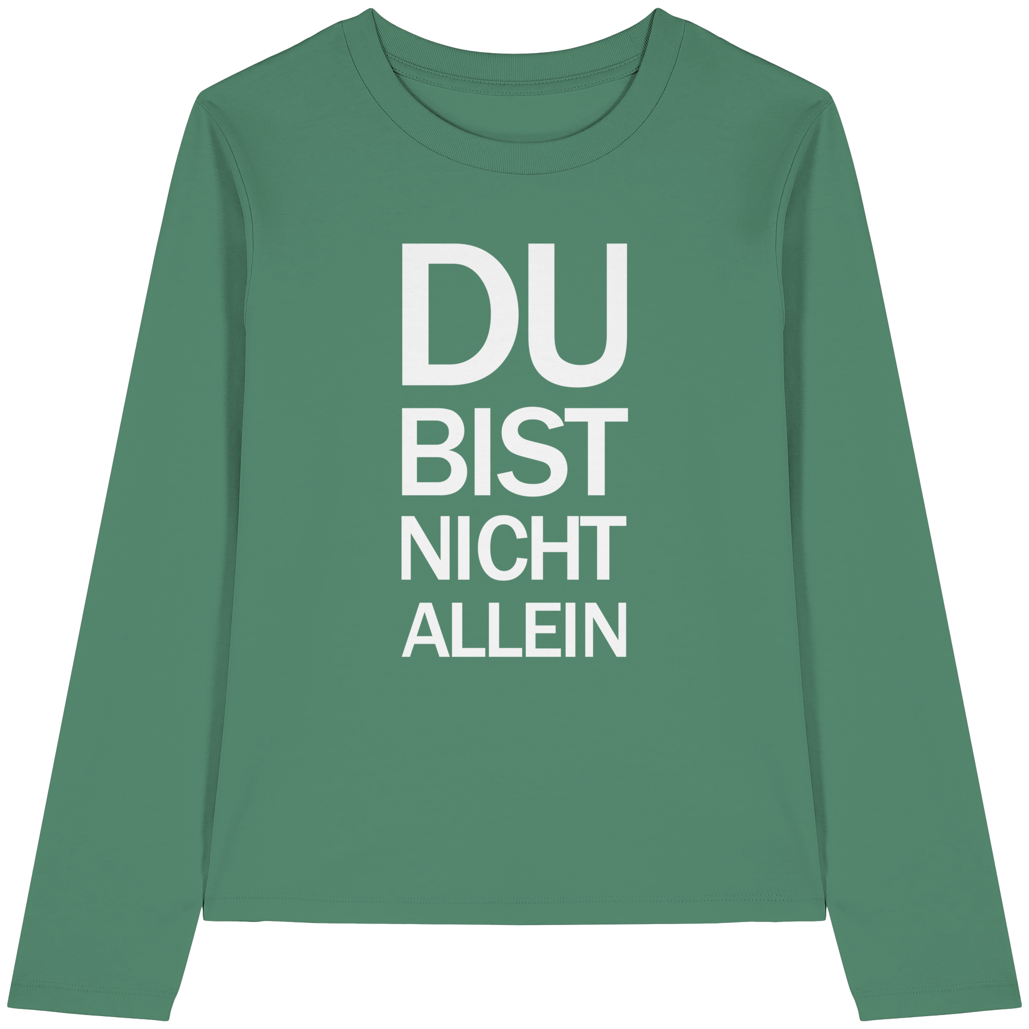 Green Bay Bio-Womens-Longsleeve-Shirt mit dem weißen Aufdruck Du bist nicht allein