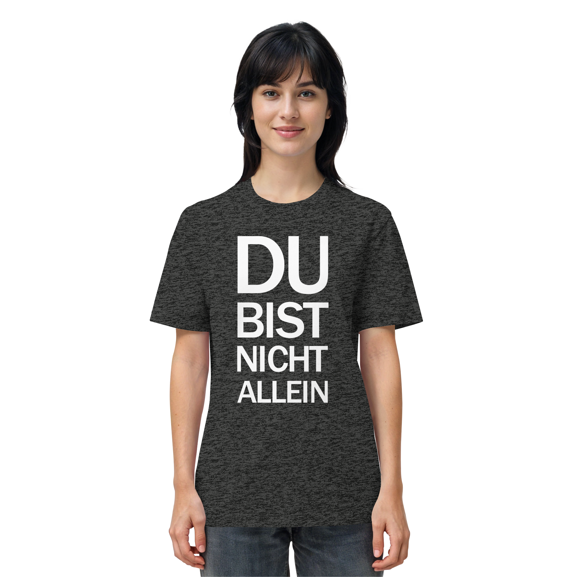 Dark Heather Grey Organic Shirt mit dem weissen Aufdruck Du bist nicht allein